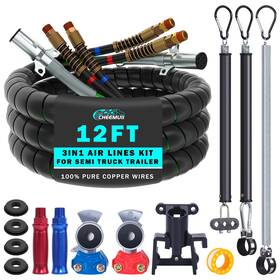 12ft3in1-bk-nrh-kit Cheemuii 12ft Semi Truck Air Line Kit With Gladhands 12ft-black Black