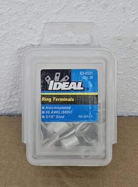 83-0531 Ideal Non-insulated Ring Terminals #6 Awg 600v 5/16 Inch Stud 20/box